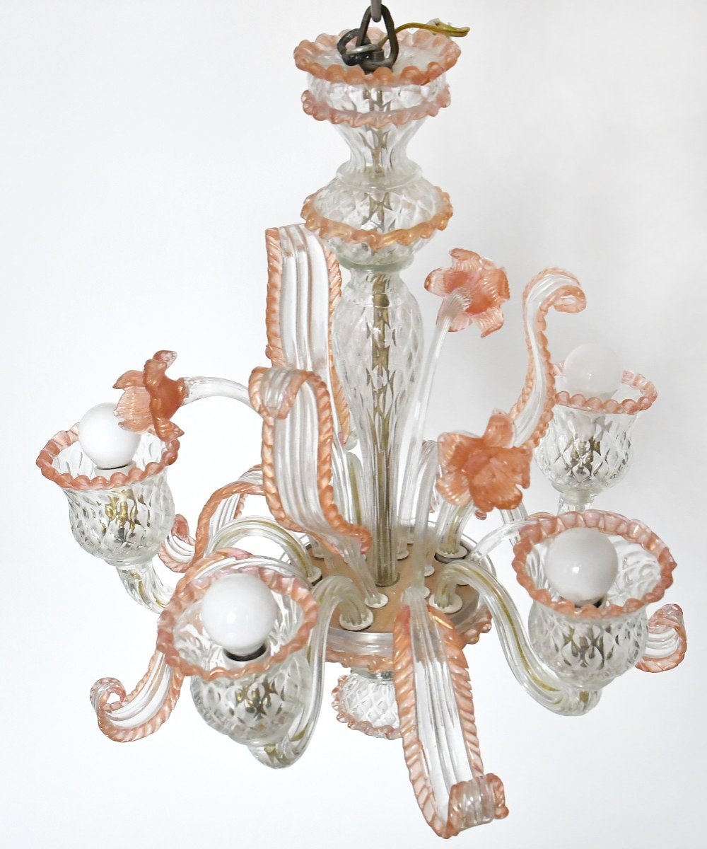 Chandelier With Its Pair Of Murano Glass Sconces-photo-1