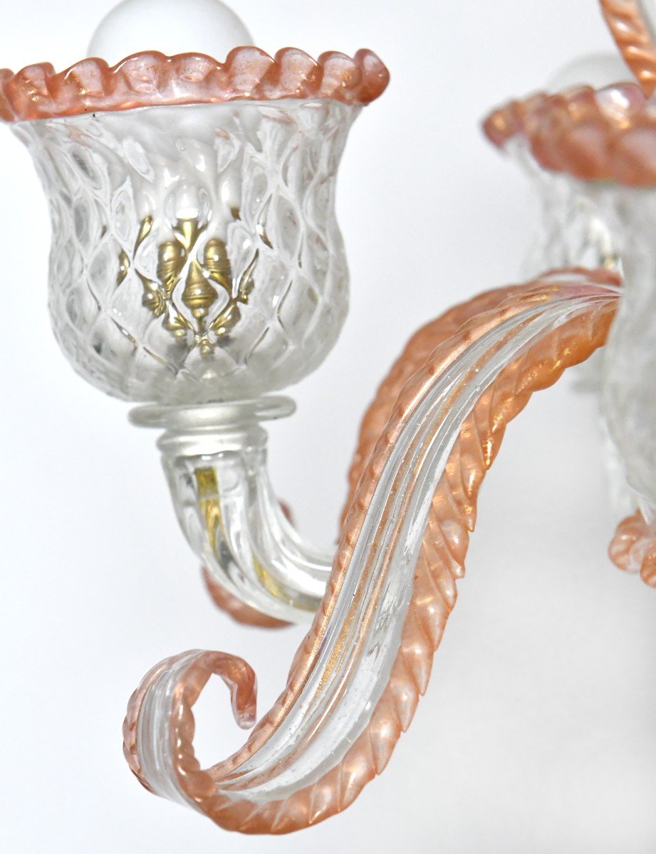 Lustre avec sa paire d'appliques en verre de Murano-photo-2
