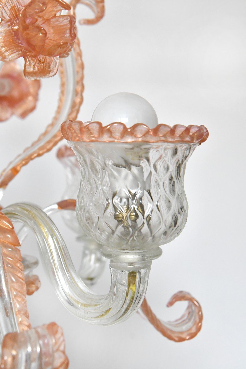 Lustre avec sa paire d'appliques en verre de Murano-photo-4