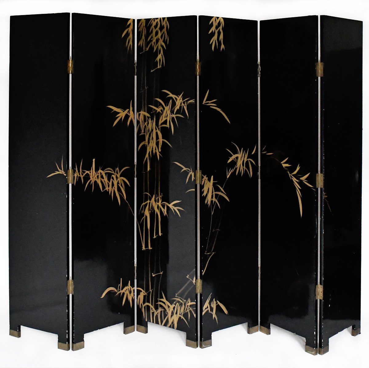 Screen Composed Of Six Japanese Lacquer Leaves Decorated With A Floral Scene On A Golden Background-photo-6