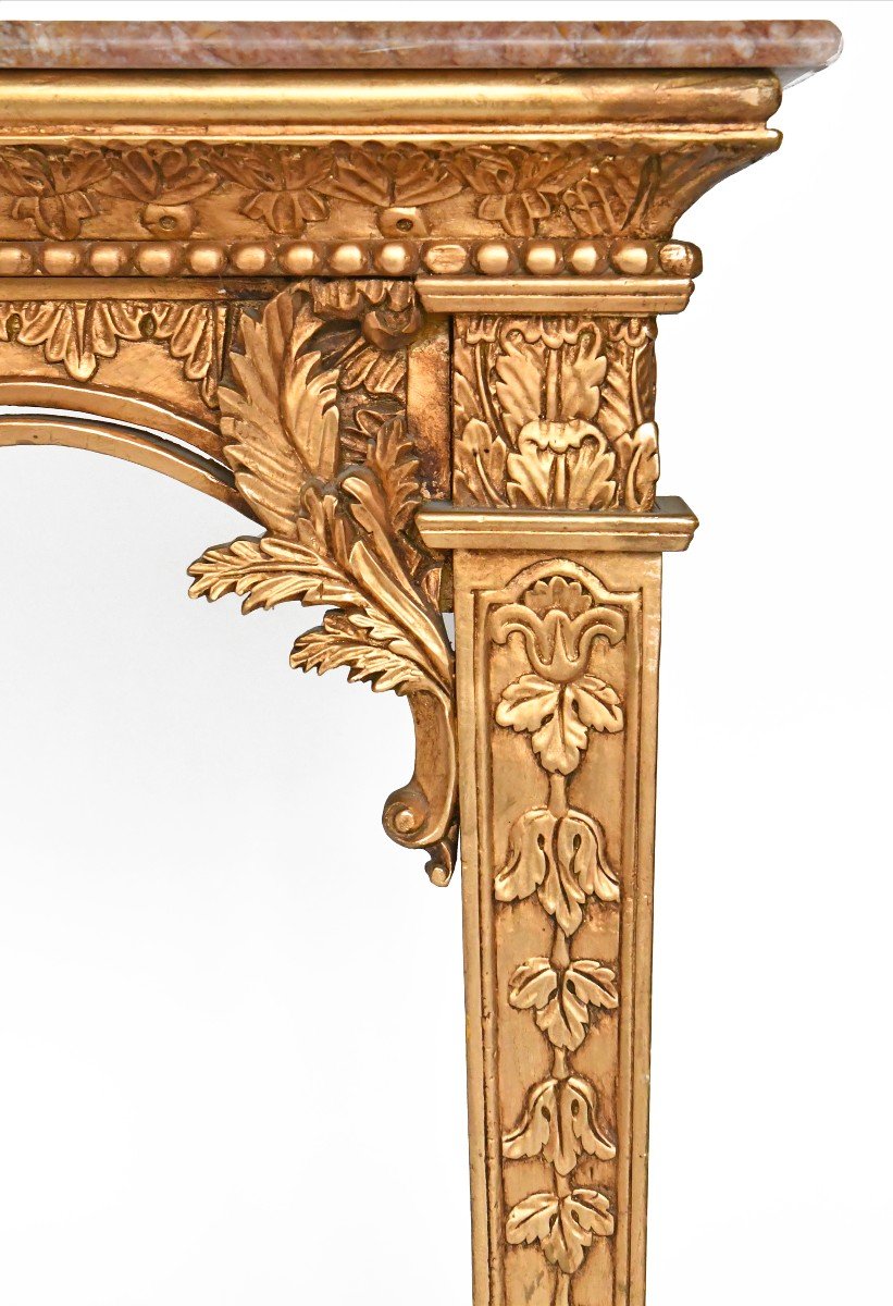 Importante table console de style Louis XVI à décor d'une tête de Mercure -photo-3