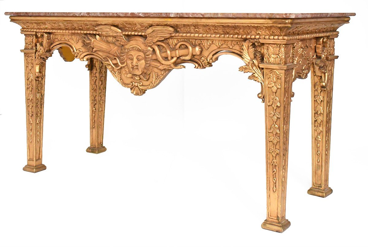 Importante table console de style Louis XVI à décor d'une tête de Mercure -photo-1