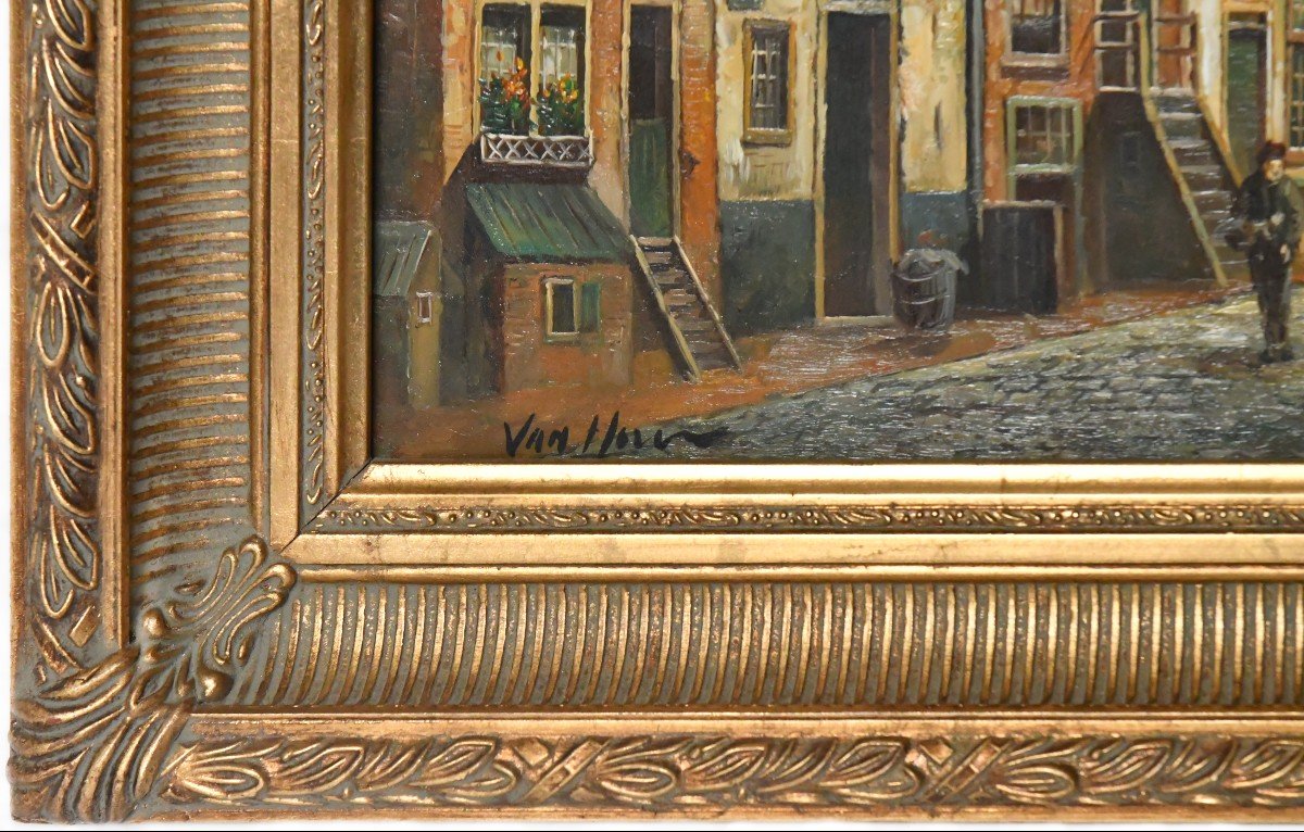 20th Century School In The Dutch Taste Of The 19th Century "busy Street" Oil On Panel  -photo-1