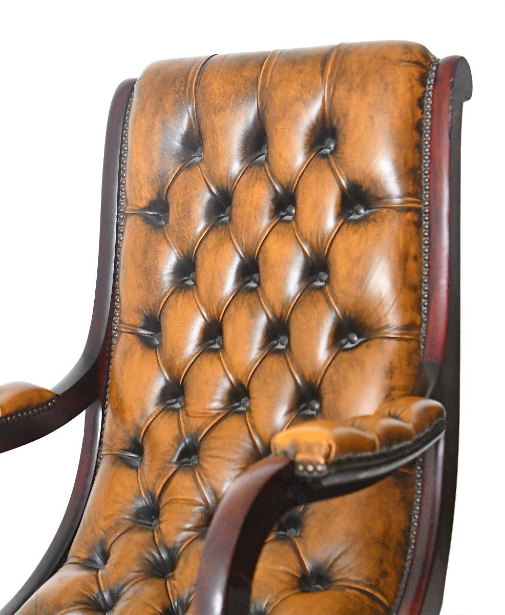 Rocking chair Chesterfield en cuir capitonné marron-photo-2
