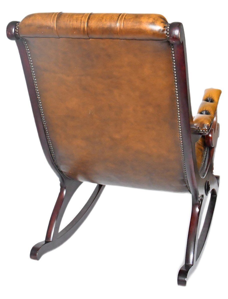 Rocking chair Chesterfield en cuir capitonné marron-photo-2