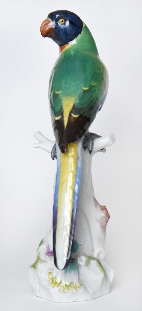 Grand statuette en porcelaine de Meissen représentant un perroquet, Modèle 63 (H=32cm)-photo-4