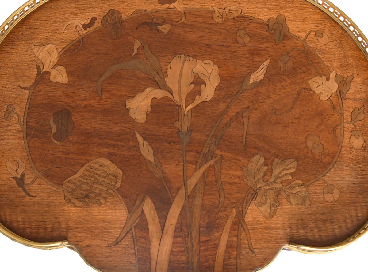 Sellette de style Napoléon III à deux plateaux en marqueterie de bois variés à décor floral-photo-3