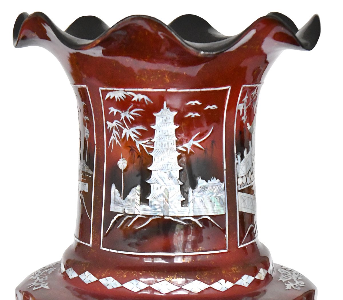 Important Chinese Vase In Boiled Cardboard, Fiber And Mother-of-pearl Marquetry-photo-4