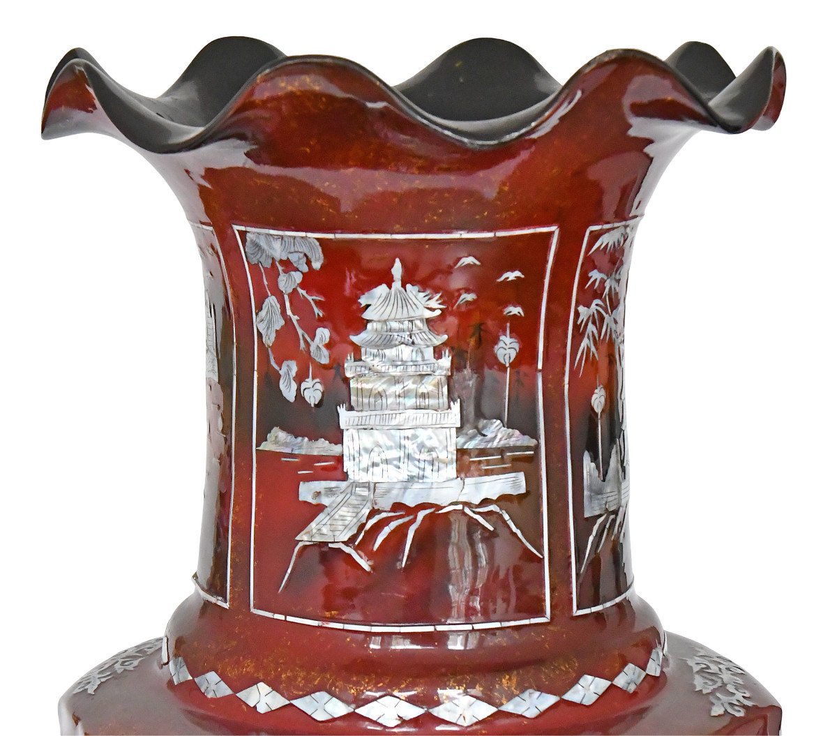 Important Chinese Vase In Boiled Cardboard, Fiber And Mother-of-pearl Marquetry-photo-2