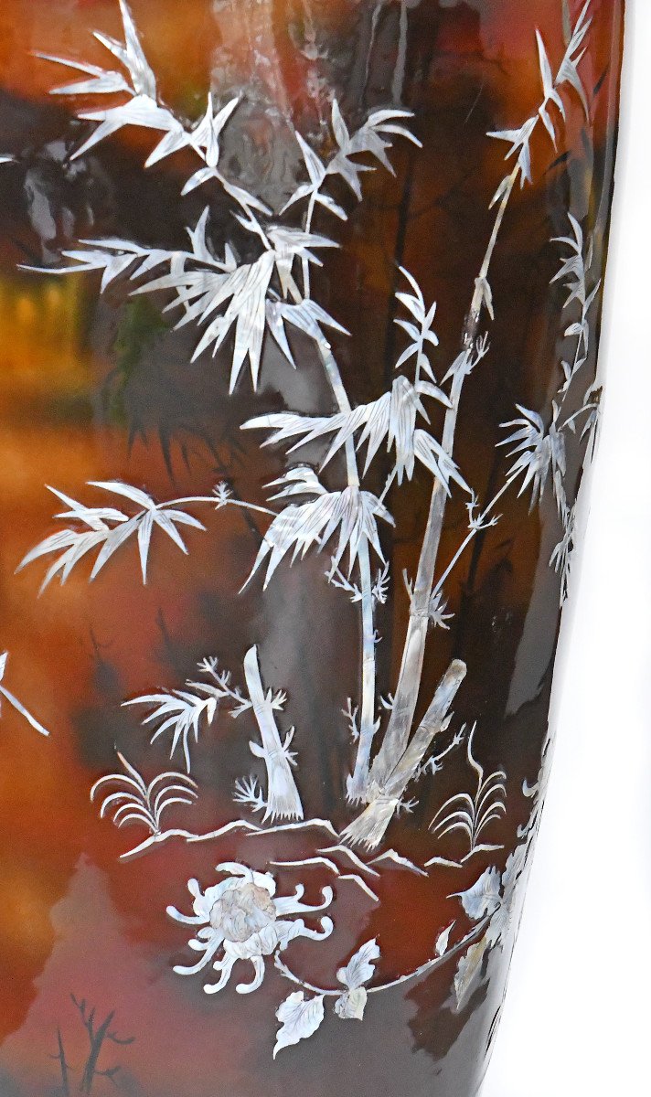 Important Chinese Vase In Boiled Cardboard, Fiber And Mother-of-pearl Marquetry-photo-4