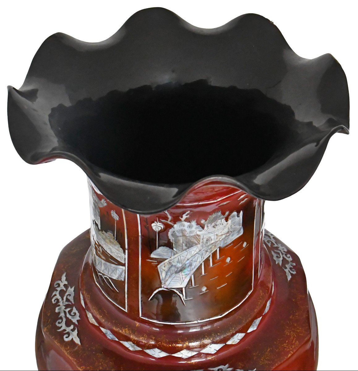 Important Chinese Vase In Boiled Cardboard, Fiber And Mother-of-pearl Marquetry-photo-6
