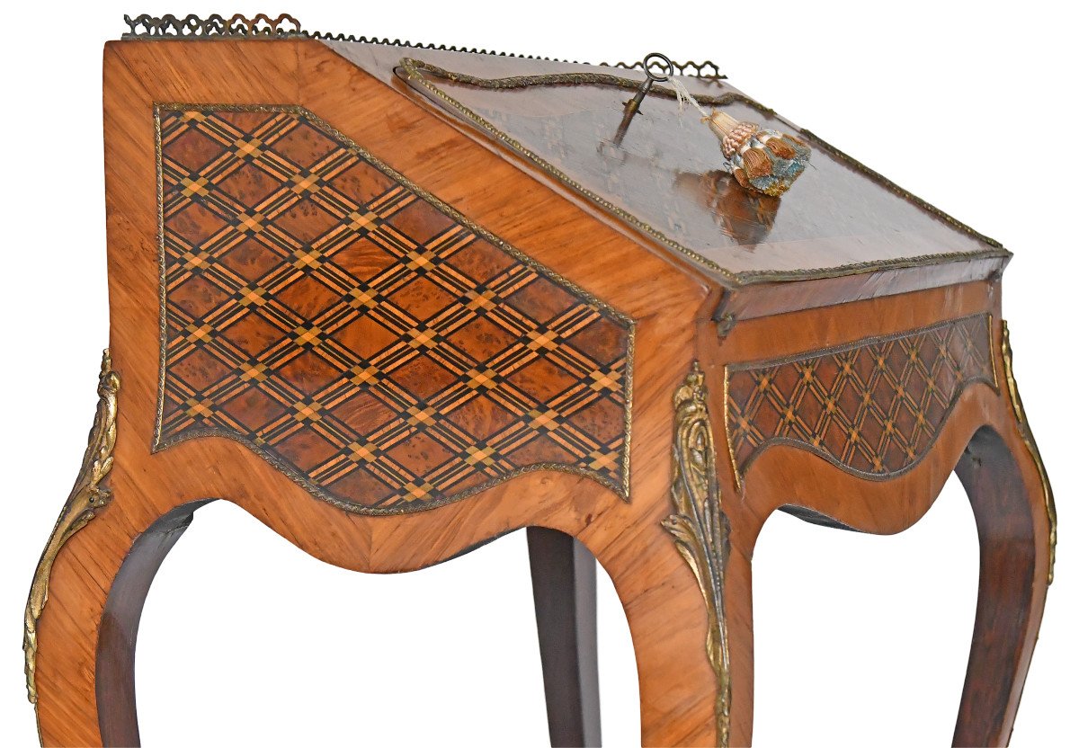 Louis XV Style Sloping Desk In Marquetry-photo-7