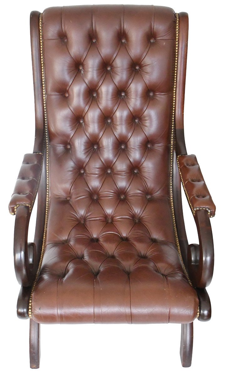 Chesterfield Rocking Chair In Brown Tufted Leather-photo-2