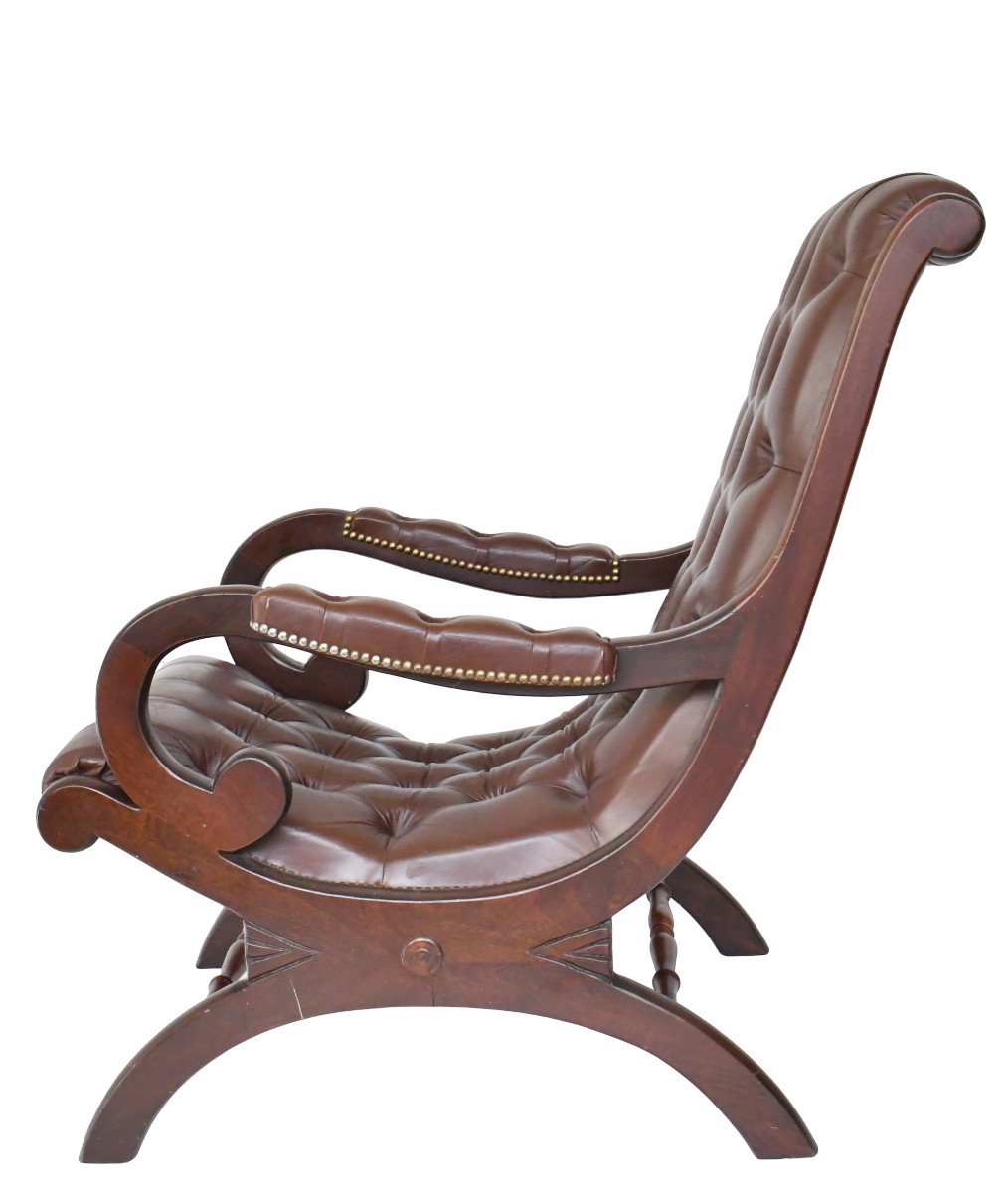 Chesterfield Rocking Chair In Brown Tufted Leather-photo-4