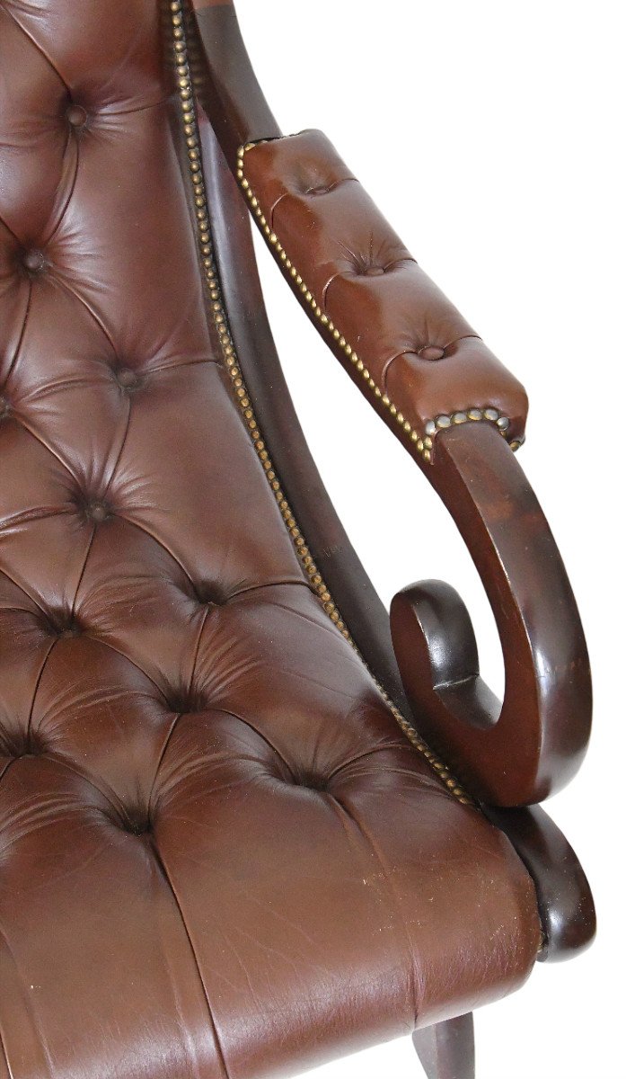 Chesterfield Rocking Chair In Brown Tufted Leather-photo-1