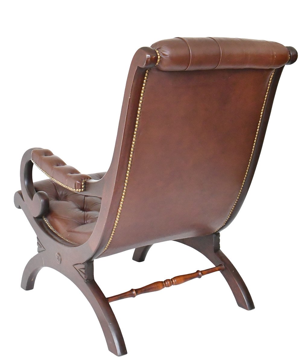 Chesterfield Rocking Chair In Brown Tufted Leather-photo-2