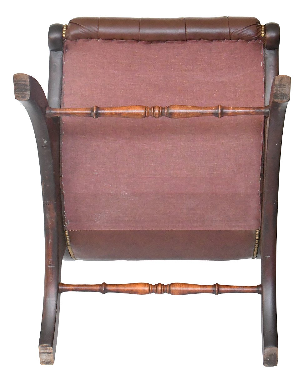 Chesterfield Rocking Chair In Brown Tufted Leather-photo-3