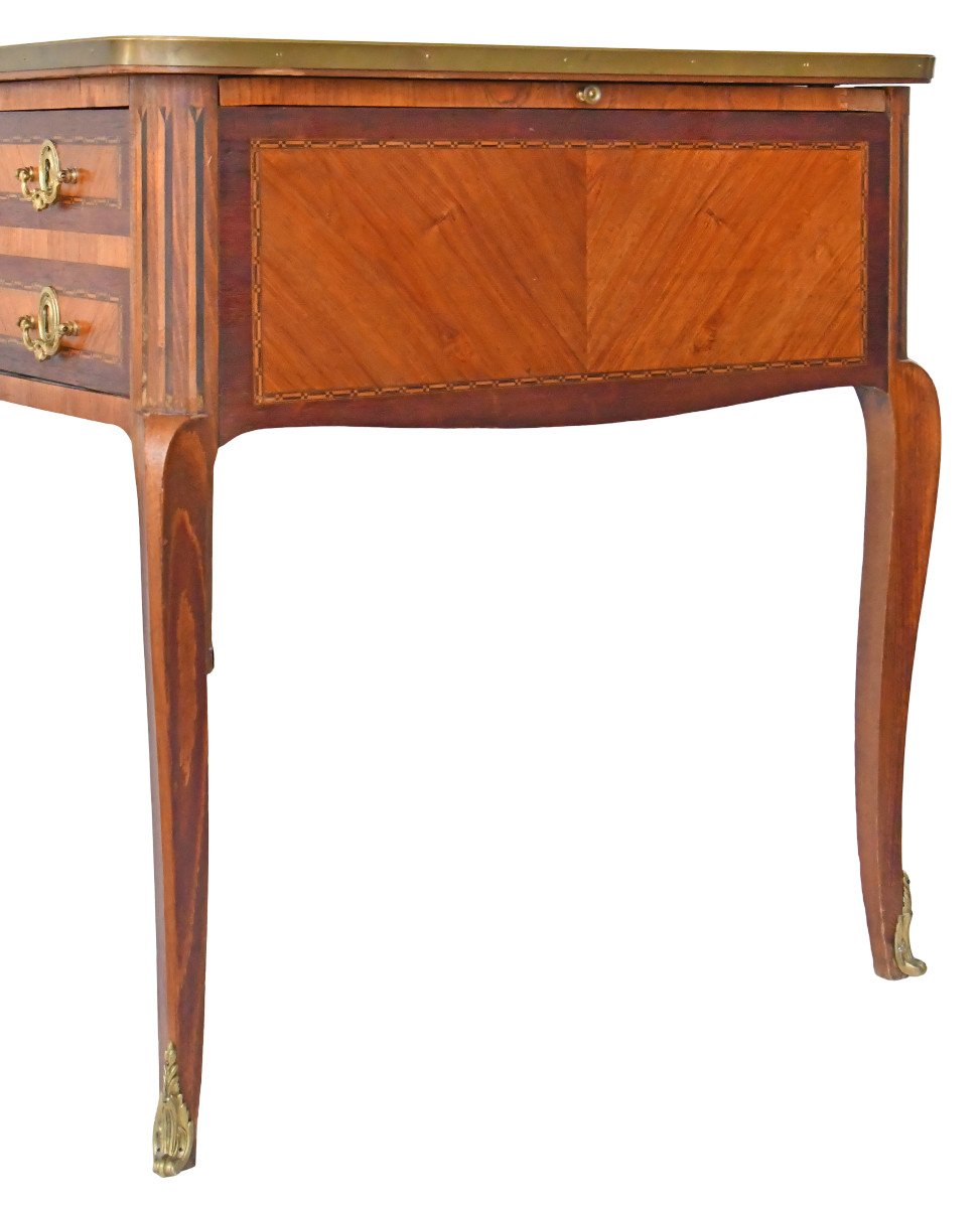 Bureau plat de style Louis XV en marqueterie-photo-3