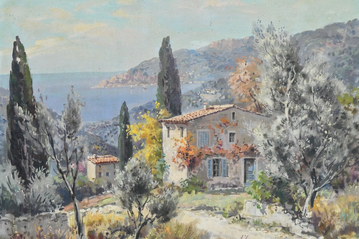 Lucien Potronat (1889-1973) "landscape Of The Côte d'Azur" Oil On Canvas-photo-2