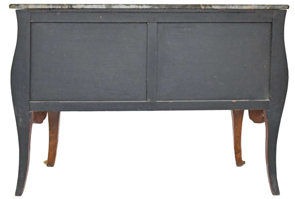 Commode de style Louis XV en marqueterie à décor aux espagnolettes-photo-8