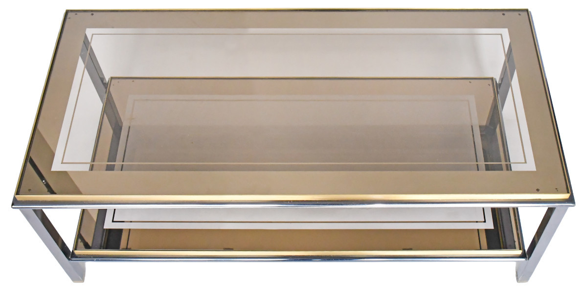 Table basse rectangulaire de Belgo Chrome des années 1970-1980-photo-4