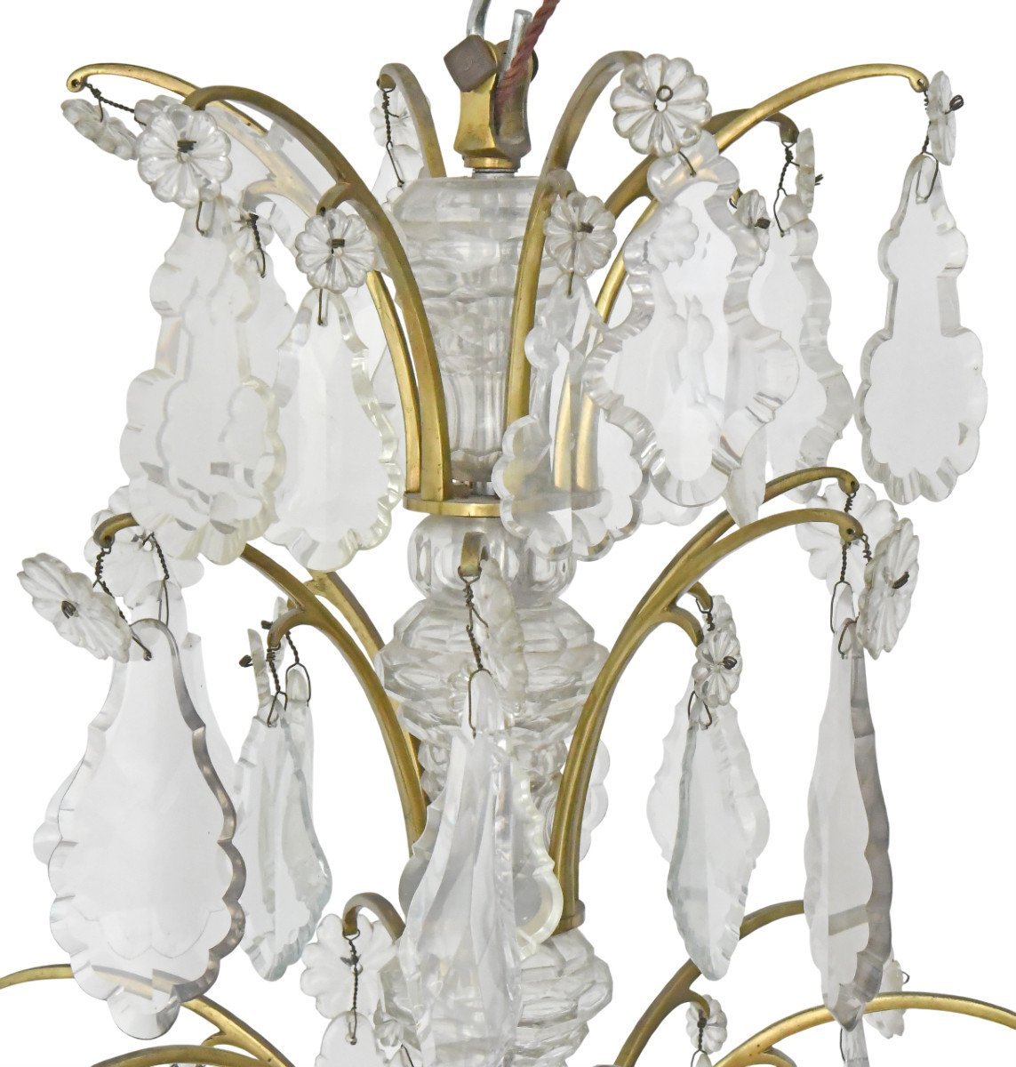 Important Louis XV Style Gilt Bronze Chandelier With Pendants And 9 Light Arms-photo-3