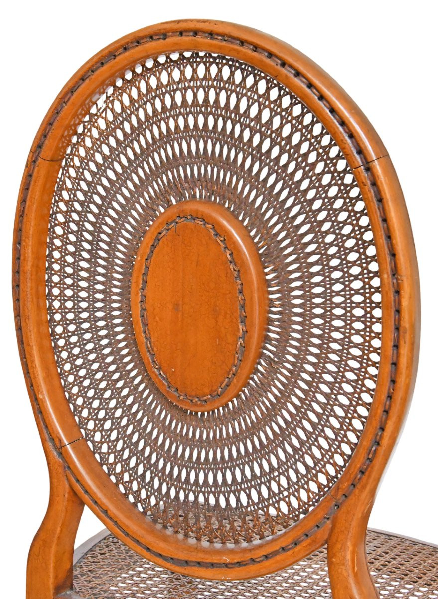 Chaise anglaise cannée en bois peint à décor d'un amour et de fleur-photo-7