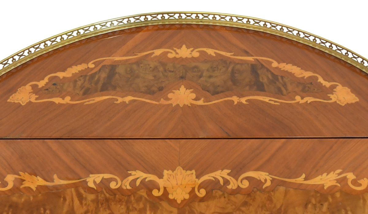 Table desserte et bar roulante à abattants à décor de marqueterie florale vintage 1970-photo-2