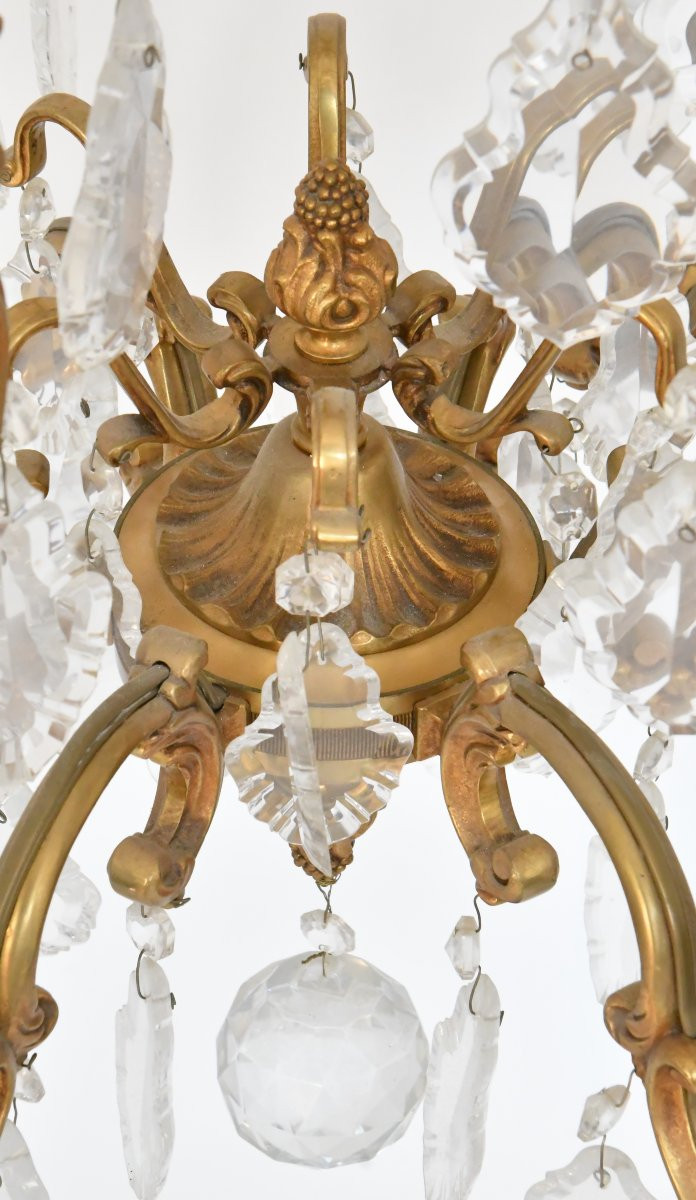 Lustre cage de style Louis XV en bronze doré à six bras de lumières-photo-1