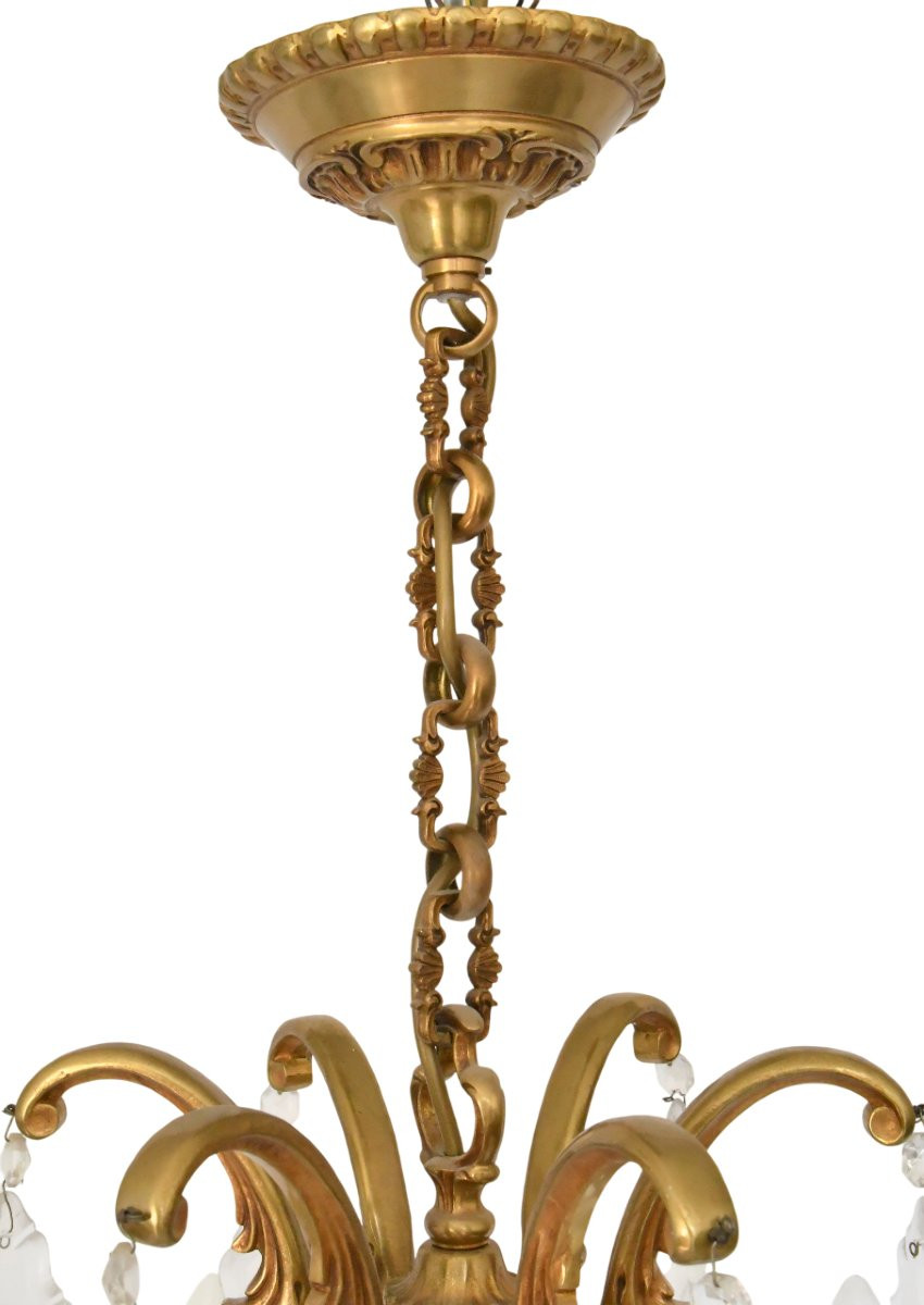 Lustre cage de style Louis XV en bronze doré à six bras de lumières-photo-2