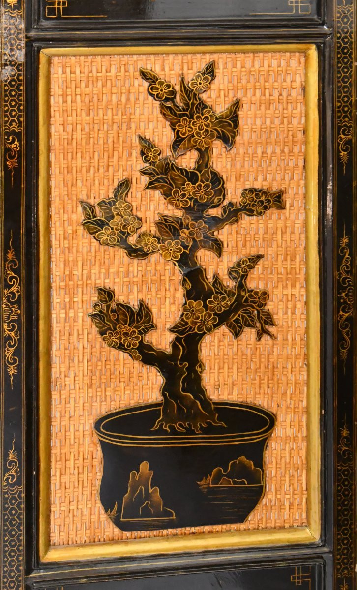 Japanese-style Four-panel Screen With Floral Decoration-photo-3
