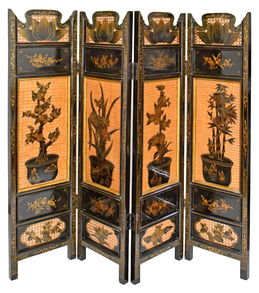 Japanese-style Four-panel Screen With Floral Decoration-photo-3