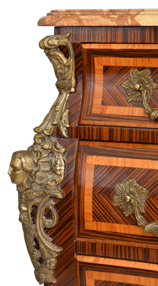Louis XV Style Tomb Chest Of Drawers In Marquetry With Espagnolette Decoration-photo-1