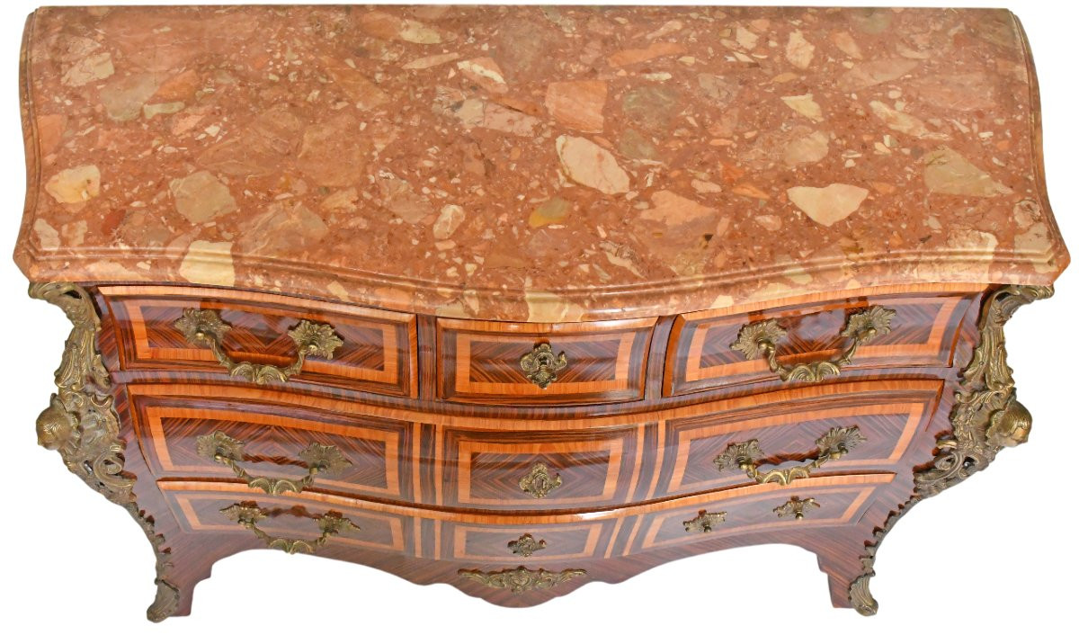 Louis XV Style Tomb Chest Of Drawers In Marquetry With Espagnolette Decoration-photo-2