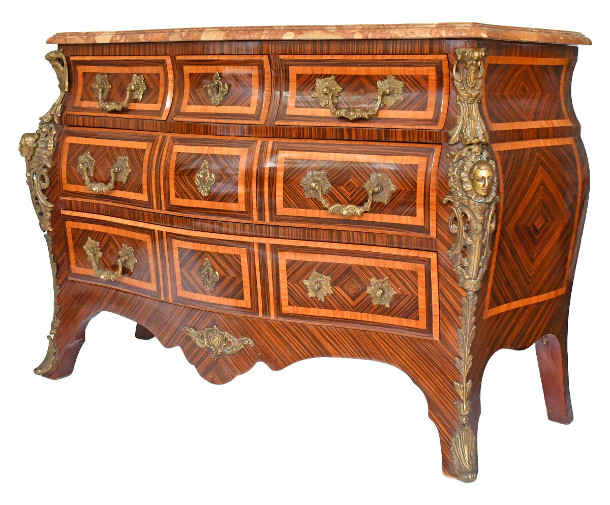 Louis XV Style Tomb Chest Of Drawers In Marquetry With Espagnolette Decoration