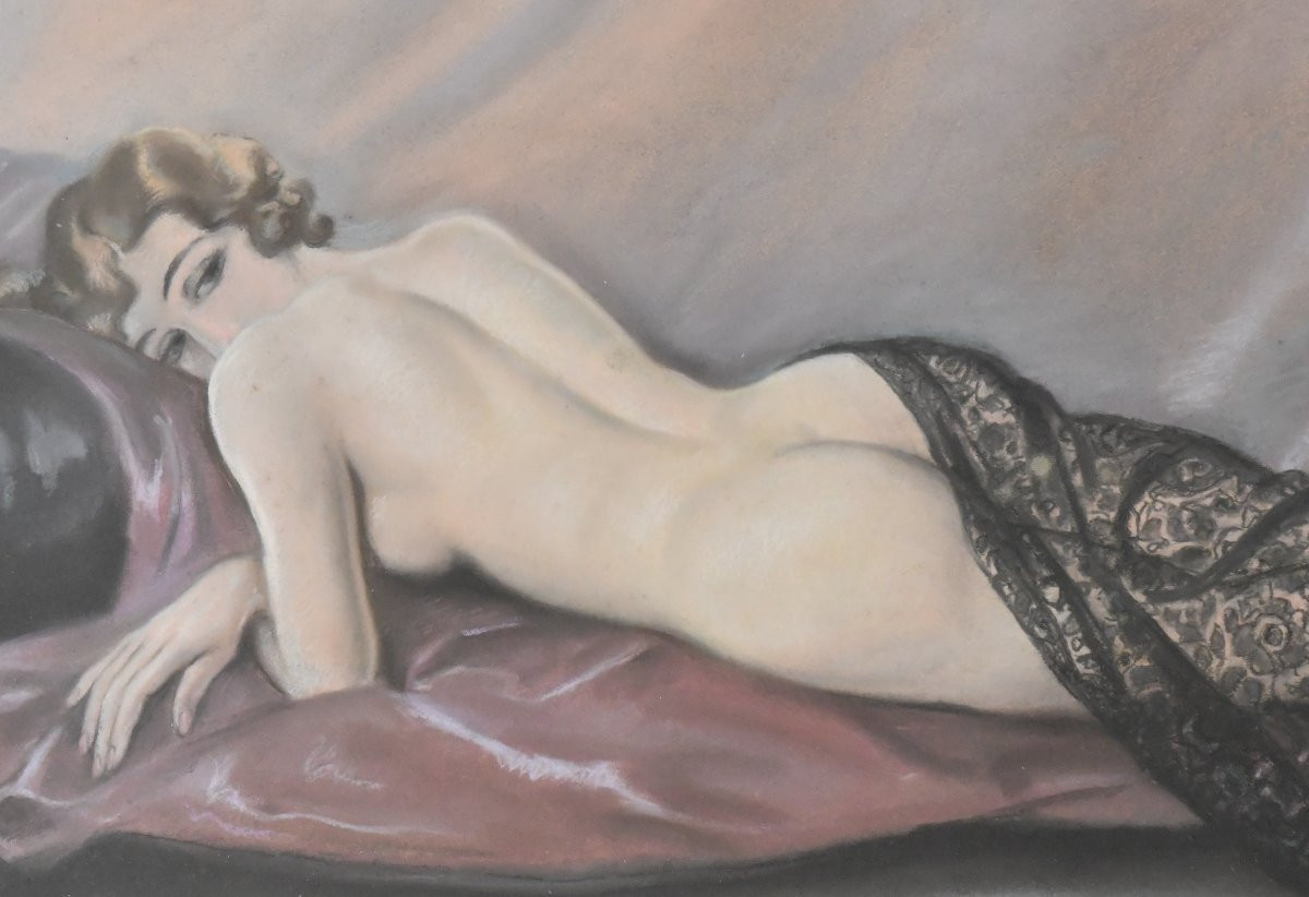 Julien Jacques LECLERC (1887-1972) " Nu à la dentelle noire " Pastel-photo-2