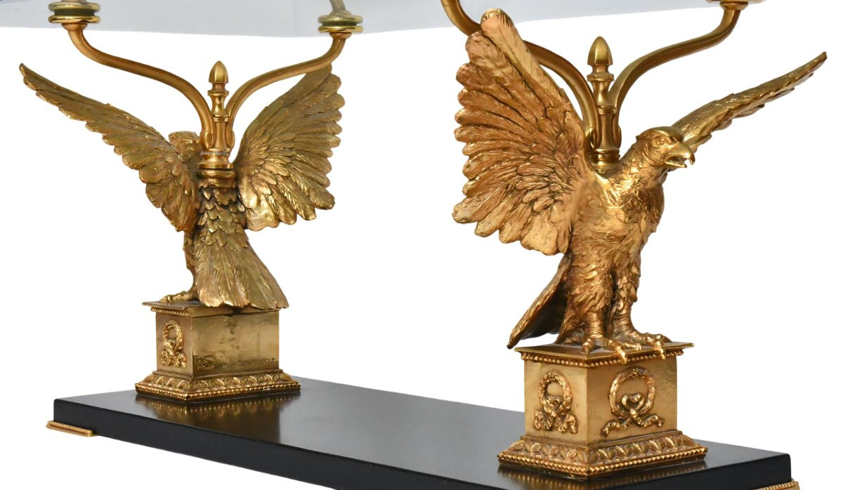 Coffee Table With Eagles In Bronze And Gilded Brass-photo-2