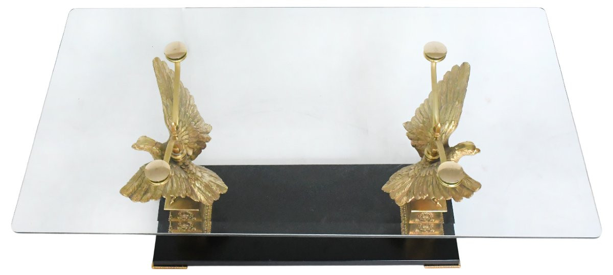 Coffee Table With Eagles In Bronze And Gilded Brass-photo-2