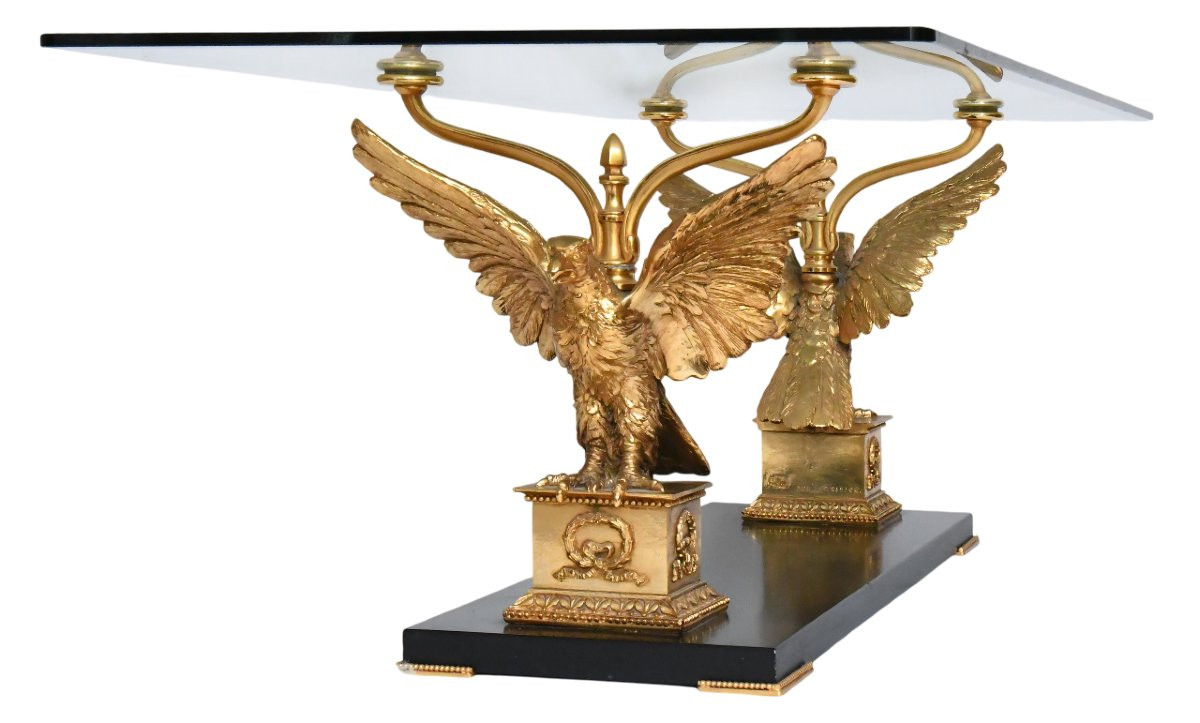 Coffee Table With Eagles In Bronze And Gilded Brass-photo-3