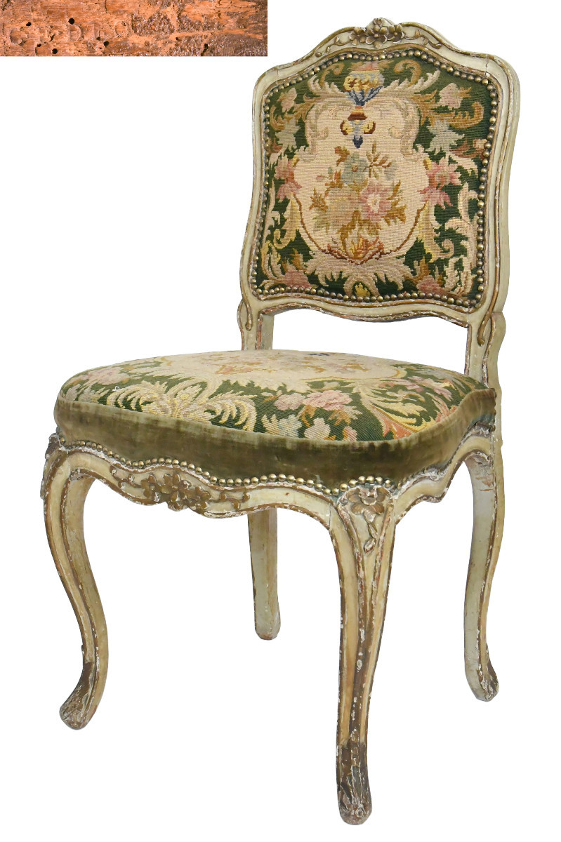 Chaise d'époque Louis XV estampillée de Claude-François DROUILLY, reçu maître 27 juillet 1748