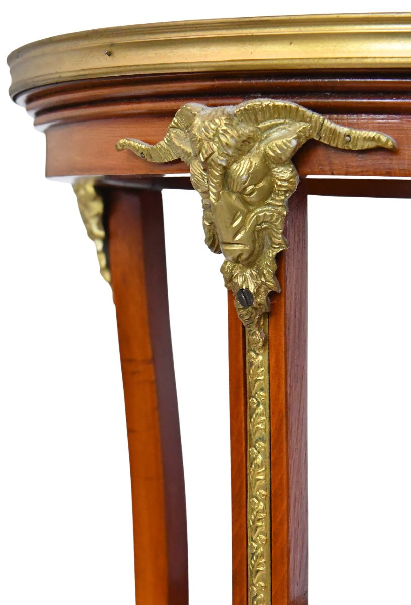 Pedestal Table In Rosewood Veneer And Gilt Bronze Ornamentation With Rams' Heads-photo-1