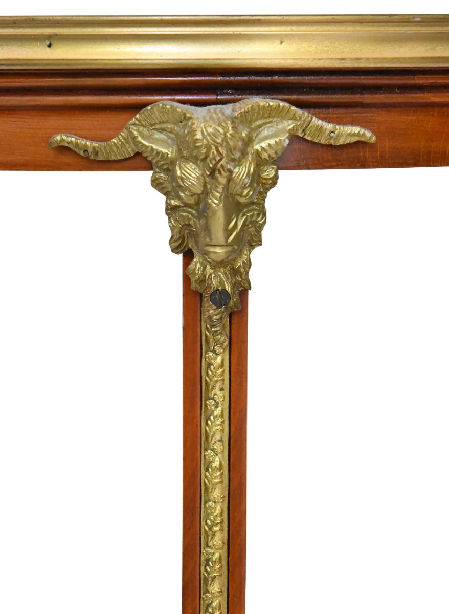 Pedestal Table In Rosewood Veneer And Gilt Bronze Ornamentation With Rams' Heads-photo-2