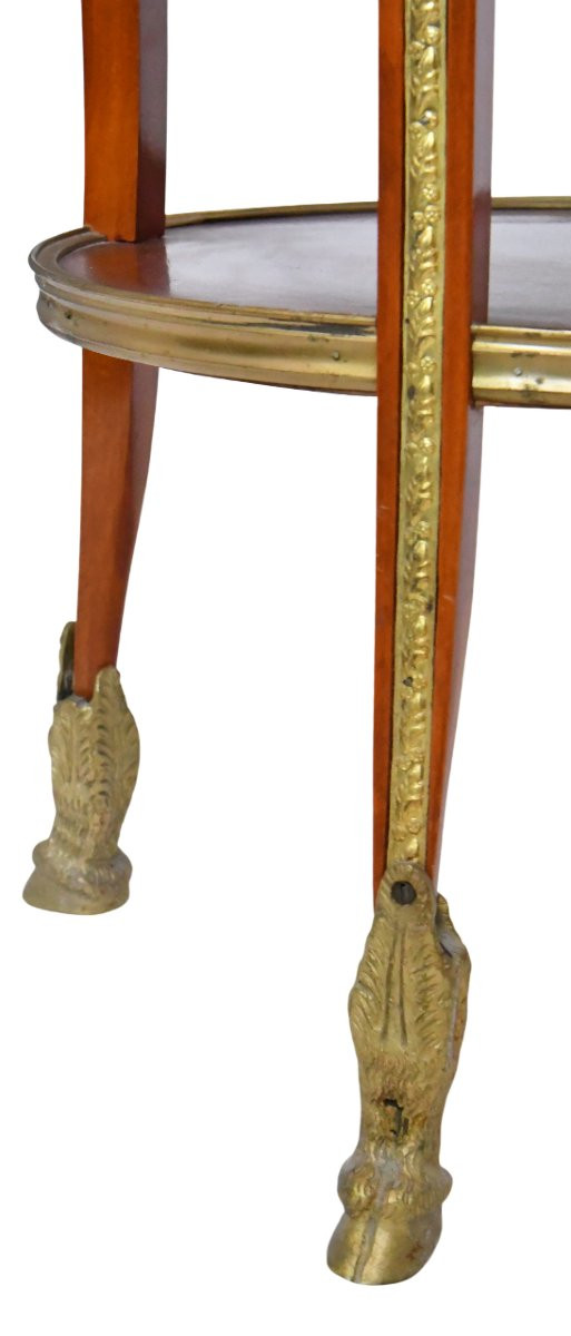 Pedestal Table In Rosewood Veneer And Gilt Bronze Ornamentation With Rams' Heads-photo-3