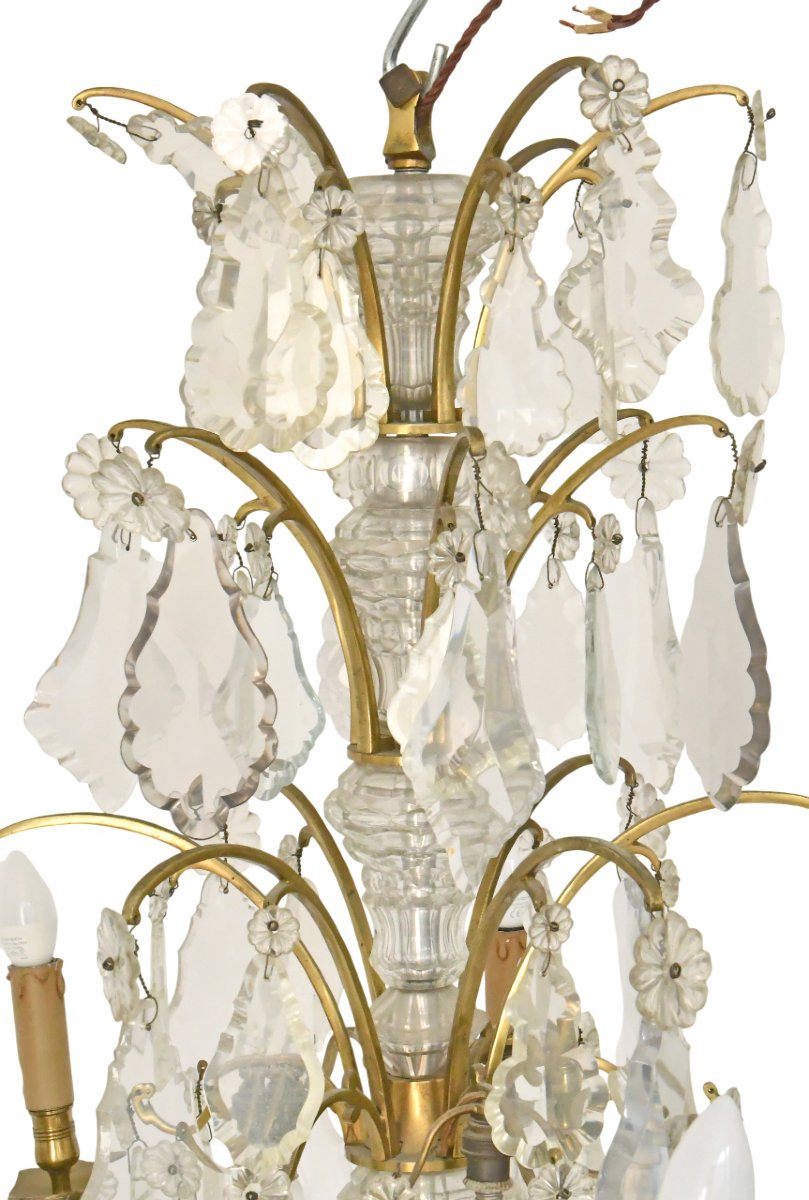 Important lustre en bronze doré et à pendeloques de style de Louis XV -photo-2