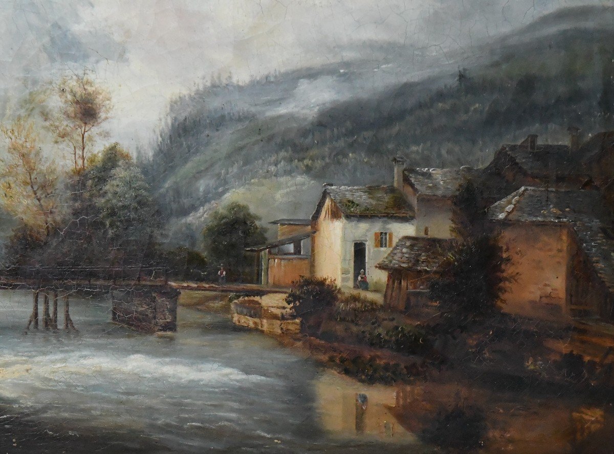 French School Of The 19th Century Oil On Canvas House By The River -photo-3