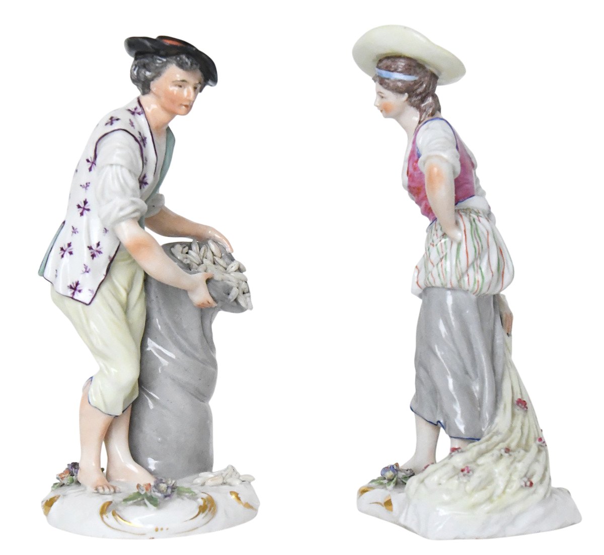 Pair Of Porcelain Statuettes Of Samson Representing A Peasant Couple -photo-1