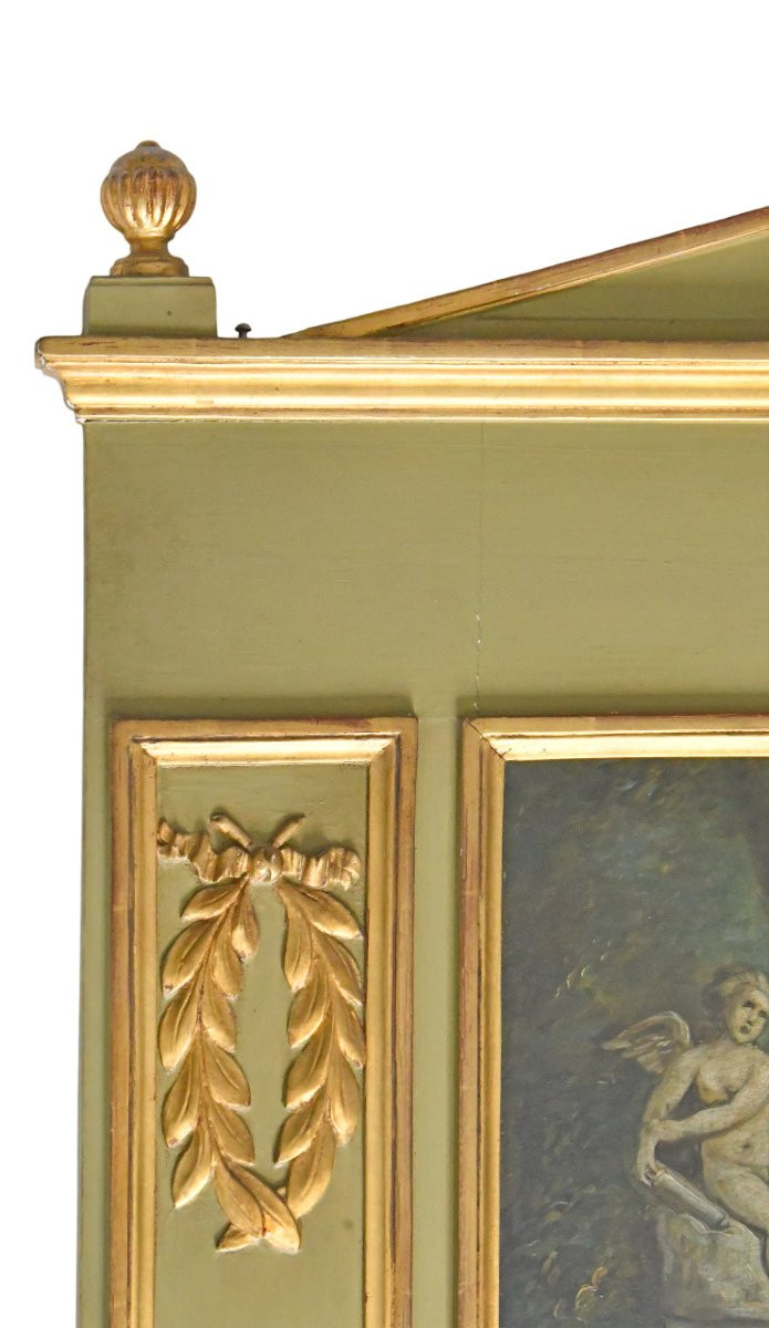 Trumeau en bois peint et décoré d'une huile sur panneau -photo-4