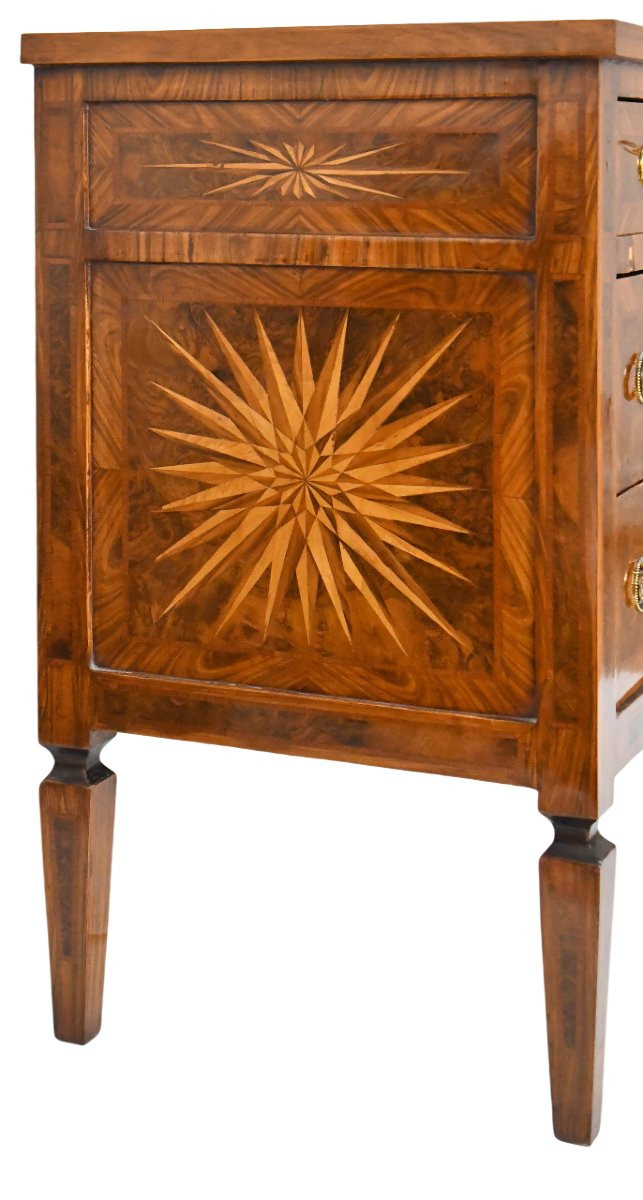 Commode de style Louis XVI en marqueterie à décor de Roses des Vents-photo-6
