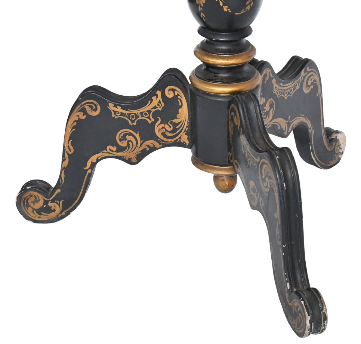 Napoleon III Period Pedestal Table In Blackened Wood With Painted Decoration Of A Bouquet Of Flowers-photo-2