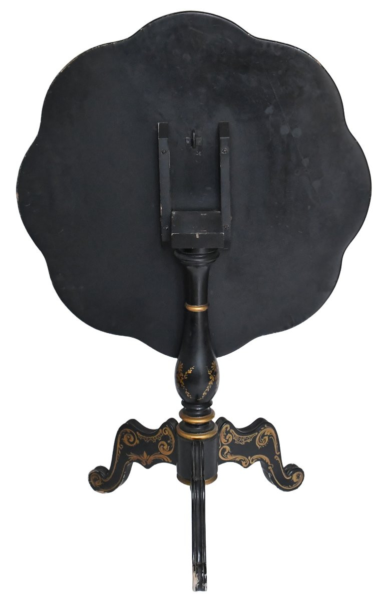 Napoleon III Period Pedestal Table In Blackened Wood With Painted Decoration Of A Bouquet Of Flowers-photo-3